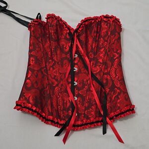 RED GOTHIC BROCADE CORSET.  NO BRAND SIZE SMALL.